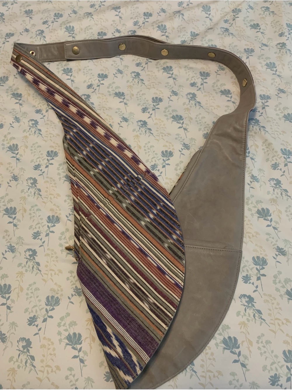 Sash Bag Multicolor Woven & Gray Leather-Look Crossbody Sling Bag